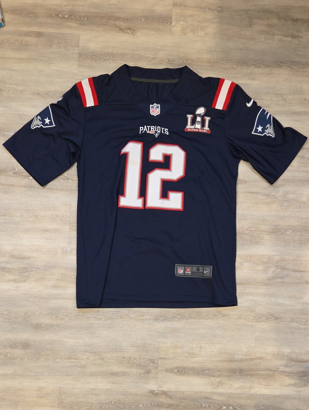 Nike Patriots Navy Red White #12 Super Bowl LI Football Jersey
